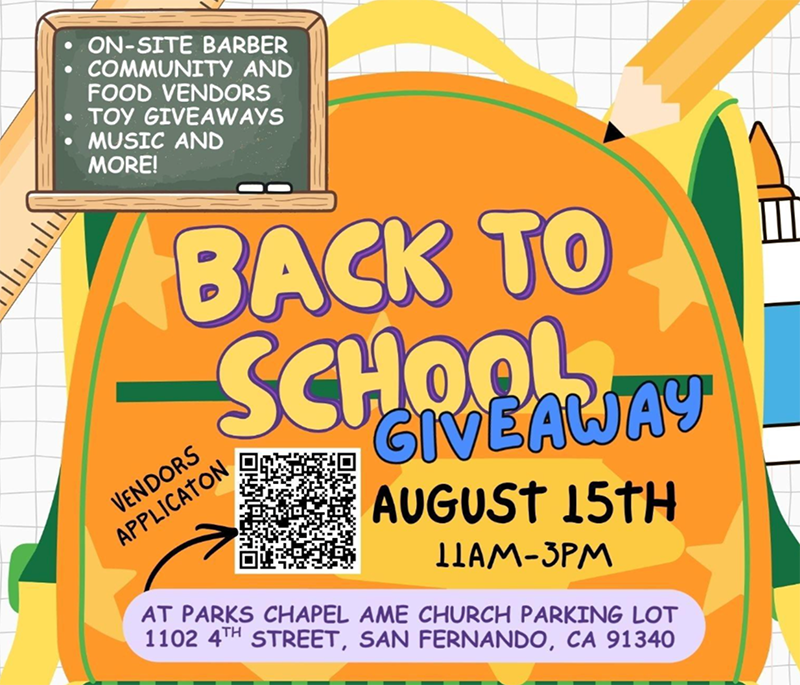Back To School Giveaway on August 15th at Parks Chapel Church