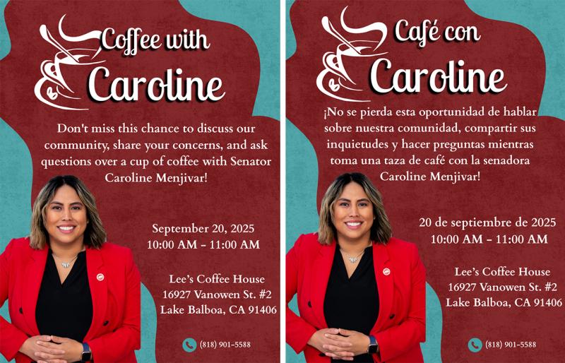 Coffee with Caroline English flyer &amp; Coffee with Caroline Spanish flyer